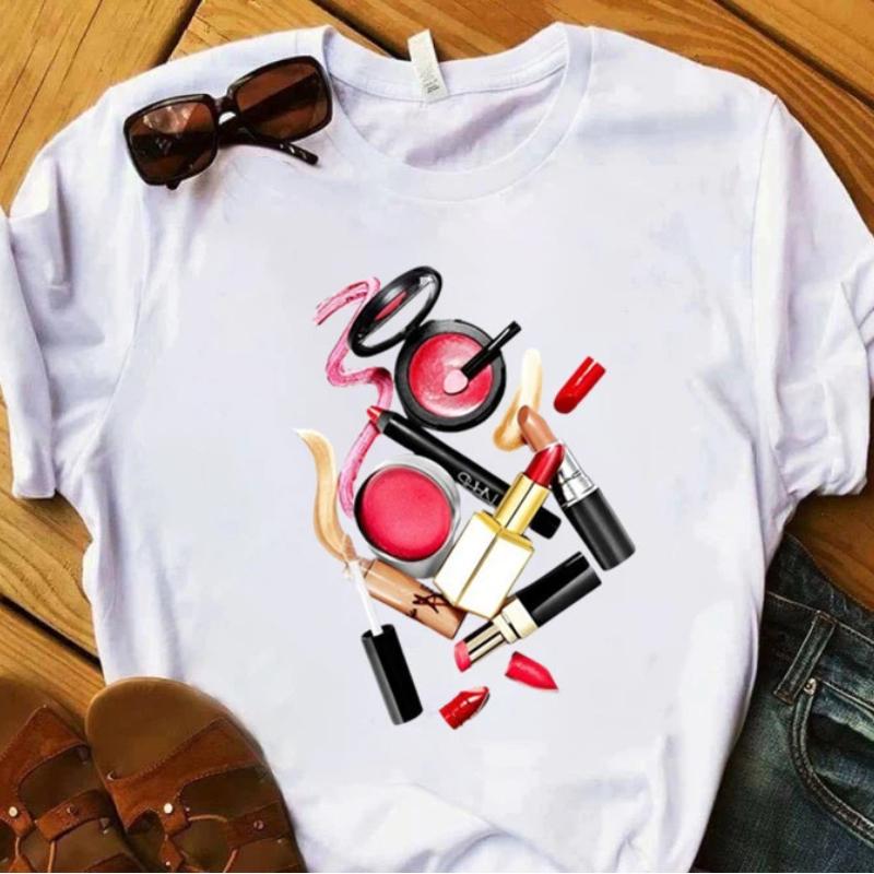 European and American Nail Polish Simple Women's Casual Cute Large Size Short-sleeved T-shirt Women Clothes Tops