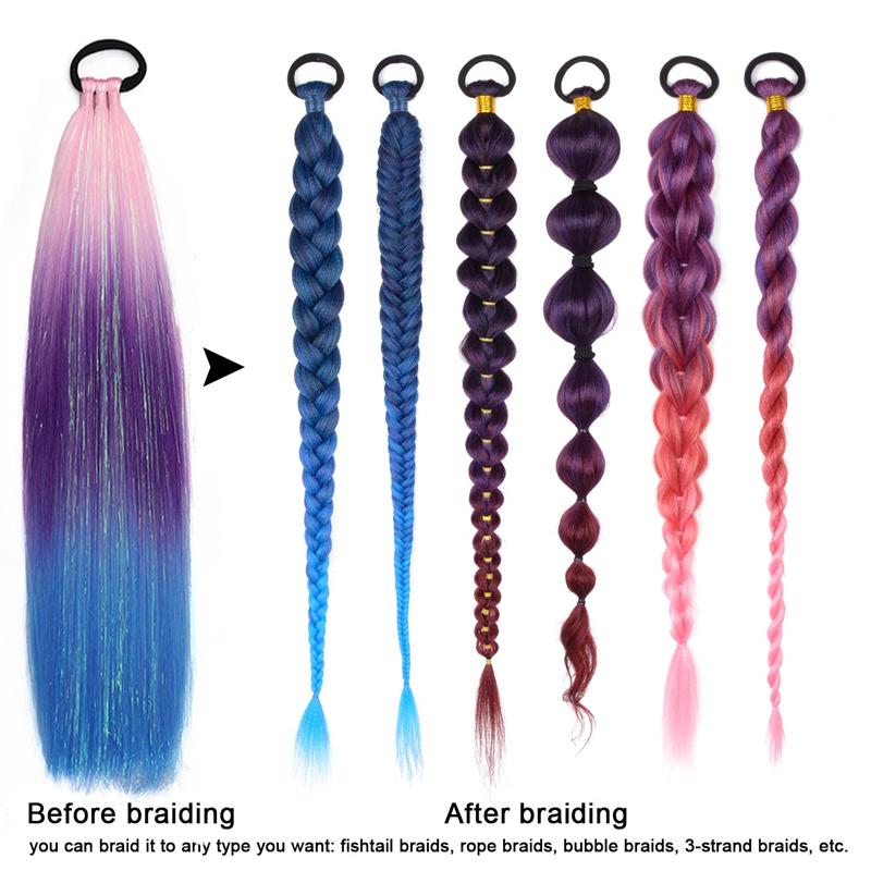 Colored Hair Extensions for Braids Ombre Ponytail Extension Colorful 18 Inch Crazy Tinsel Hair Day Accessories for Women