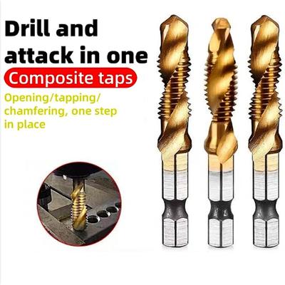 Titanium Drill Tap Combination Bit Set - Metric Thread M3 M4 M5 M6 M8 M10 Taps Tool for Screw Tapping Countersink Drilling