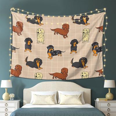 Dachshund Dog  Tapestry Wall Hanging Aesthetic Home Decor Tapestries for Living Room Bedroom