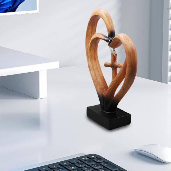 Double Love Heart Figurine Twisted Heart Shaped Resin Statue Sculpture Home Office Bookshelf Desktop Decoration Ornament