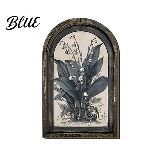 Medieval Window Style Decor Halloween Arched Wooden Wall Decor Ghost Cat Double-Layer Hanging Ornament Distressed Gothic Retro Picture Frame