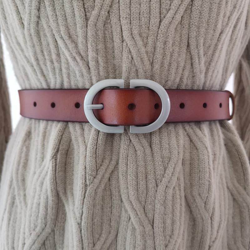 Leather Belt Women Versatile Belt With Antique Buckle For Casual Wear Office