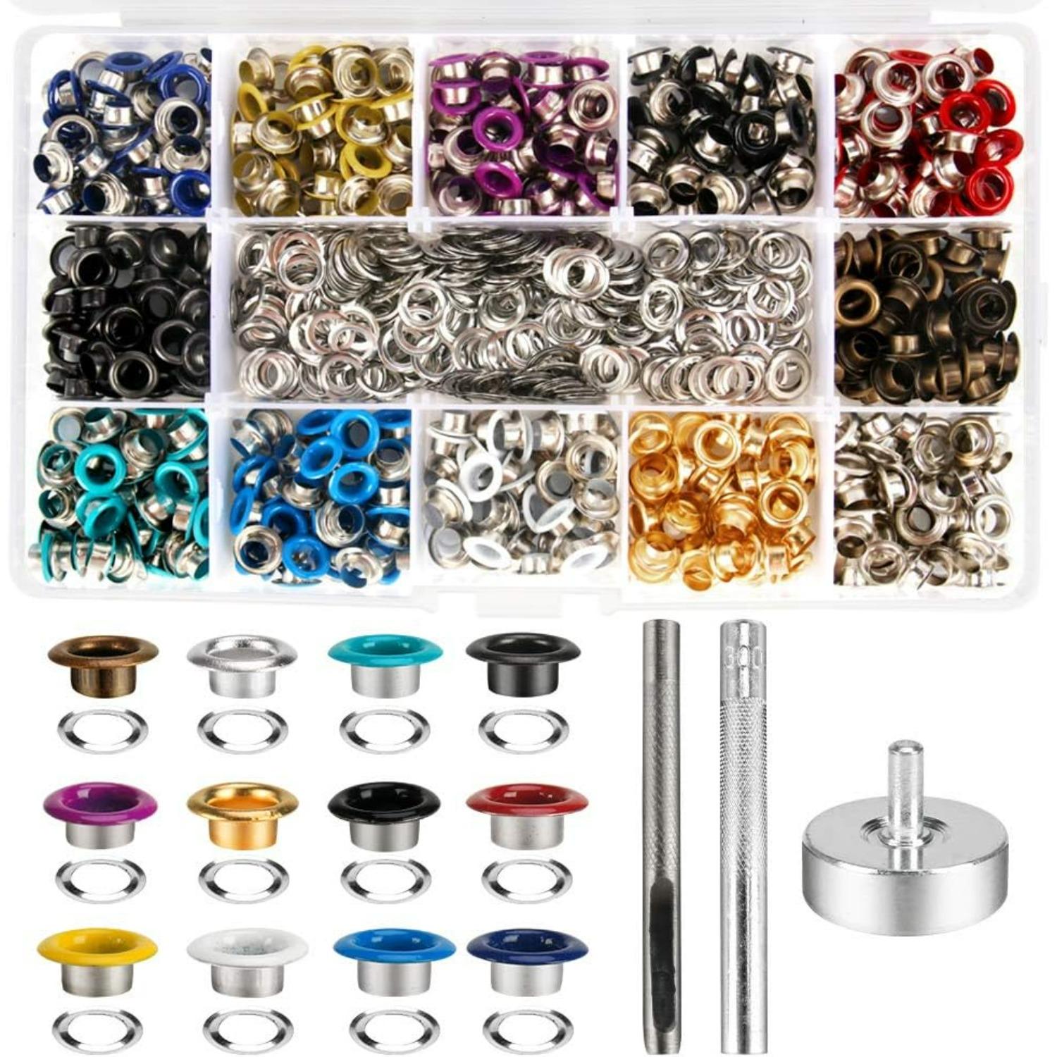 

Metal Eyelets, 600Pcs 12 Colors 3/16 inch Metal Grommets Kit, Multi-Color Grommets Kit, Metal Eyelets Set with 3 Pieces Installation Tool and Storage A1