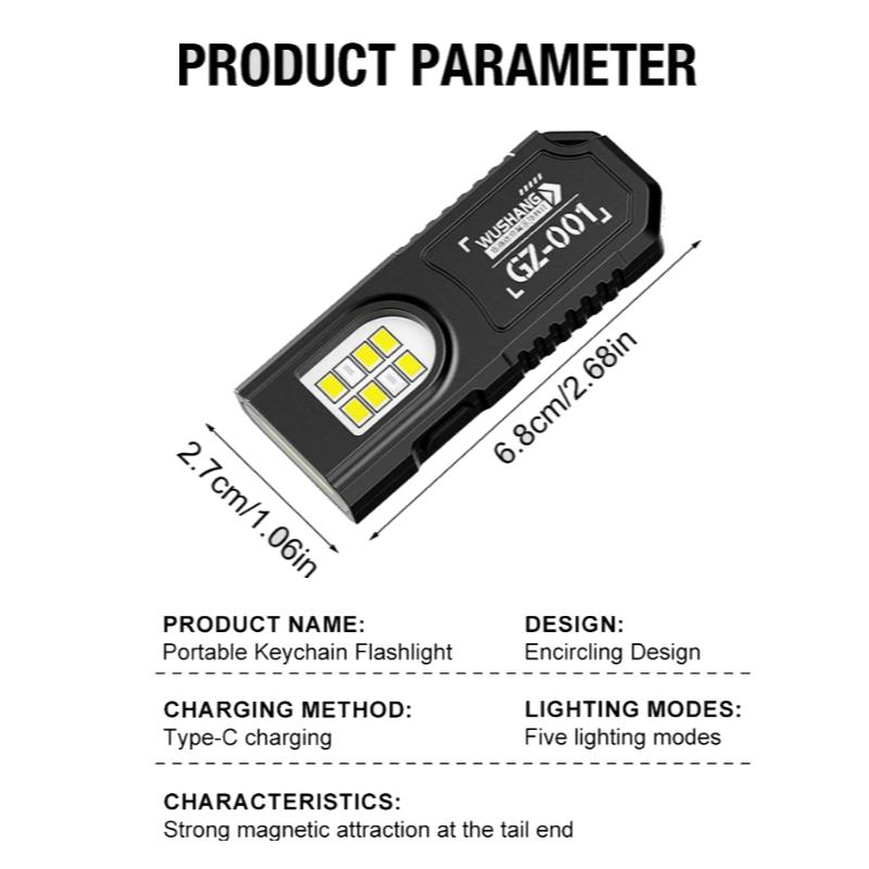 LED Keychain Flashlight Type C Rechargeable 550LM Portable Mini Torch Pocket Lantern Flood Work Light With Magnet For Emergency