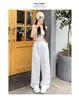 White Floral Yamamoto Women's Slim Straight Wide-Leg Bow Pants - 2025 Summer Collection.