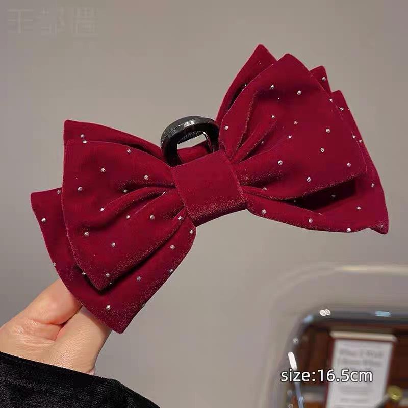 Autumn and Winter Velvet Bow Hair Claw Clip Fashion Bow Knot Shark Clip Women Dot Diamond Hairpin Hair Accessories