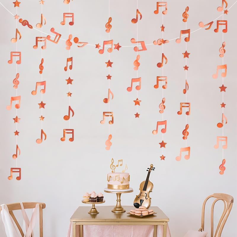 Gold Shimmering Musical Note Star Hanging Garland Gold Music Theme Party Hanging Backdrop Ceiling Decor for Birthday Baby Shower Party Concert