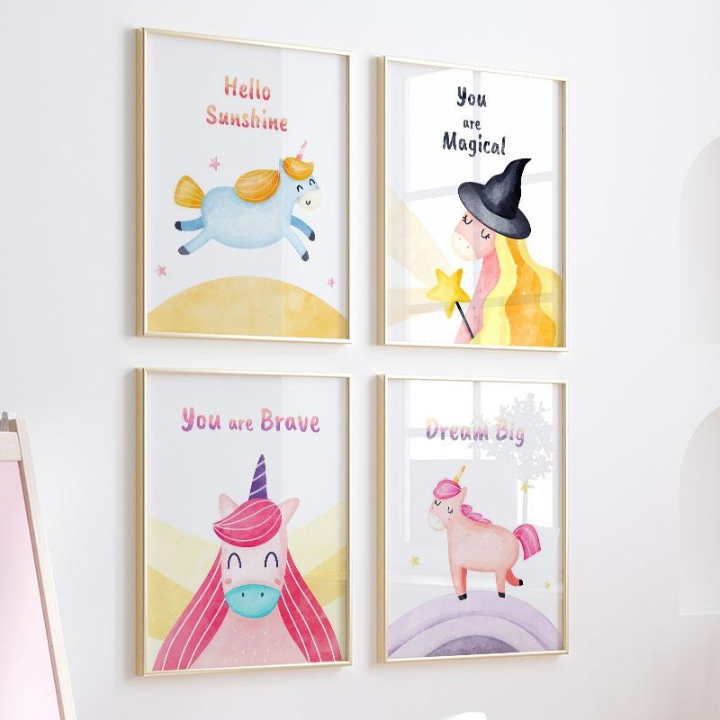 Colorful Unicorn Rainbow Stars Quotes Nursery Wall Art Canvas Painting Nordic Posters And Prints Pictures Baby Kids Room Decor