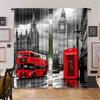 2 szt.- Zasłony z nadrukiem retro brytyjskiej sceny ulicznej, zasłony z tunelem, sypialnia i salon, dekoracja domu, dekoracja pokoju