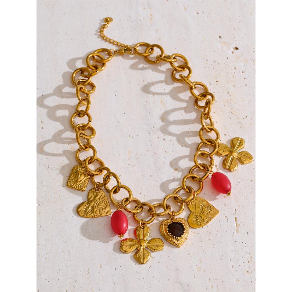 Eetit Stainless Steel Acrylic Metal Flower Heart Pendant Charms Necklace Waterproof Statement Fashion Waterproof Jewelry New