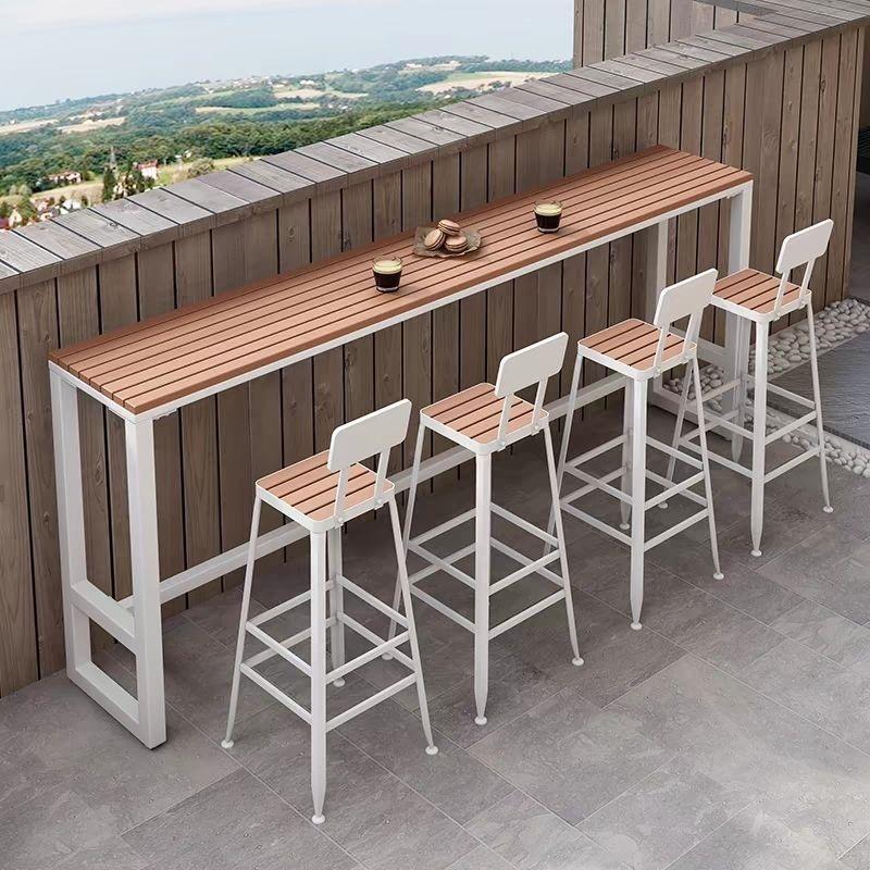 Garden High-Legged Table and Chair Set - Anti-Corrosion Plastic Wood, Waterproof, UV-Resistant, Perfect for Balcony or Outdoor Bar.