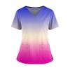 Women's Fashionable Printed V Neck Double Pocket Short Sleeved Shirt With Slit Hem Uniform And Worker Top