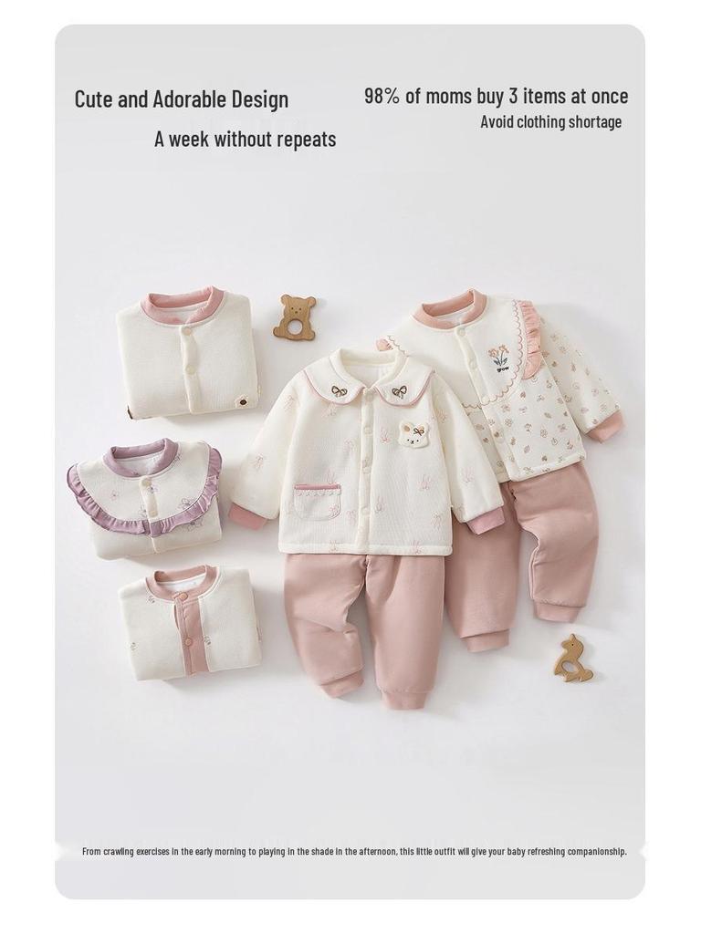 Jesienno-zimowy zestaw wyjściowy dla dziewczynki: Lekkie wypełnienie bawełniane 80g, Ciepłe i urocze ubranka dla noworodków