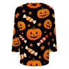 Women Casual Halloween Print V Neck Three Quarter Sleeve Top Lightweight Comfortable Fit Stylish Design for Daily Wear