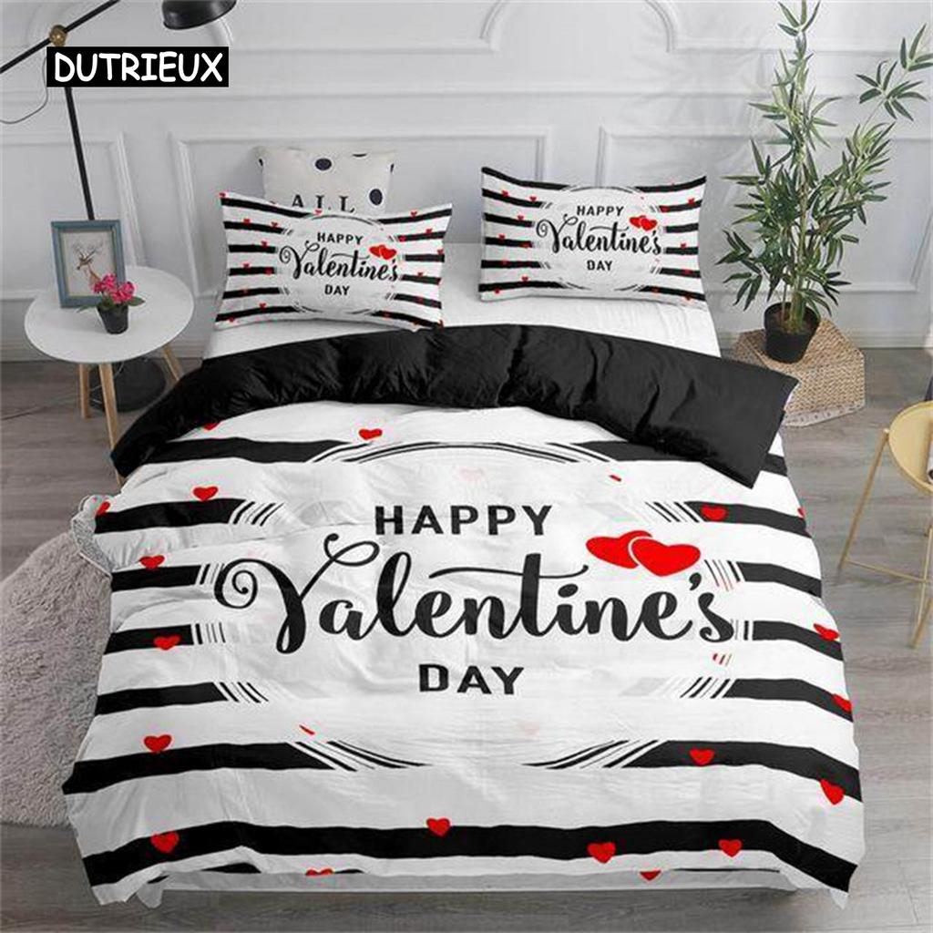 Romantische Liebesherz Bettbezug Valentinstag Bettwäscheset Mikrofaser 3D-Druck Steppdeckenbezug King Queen Für Jungen Mädchen Teenager Deko