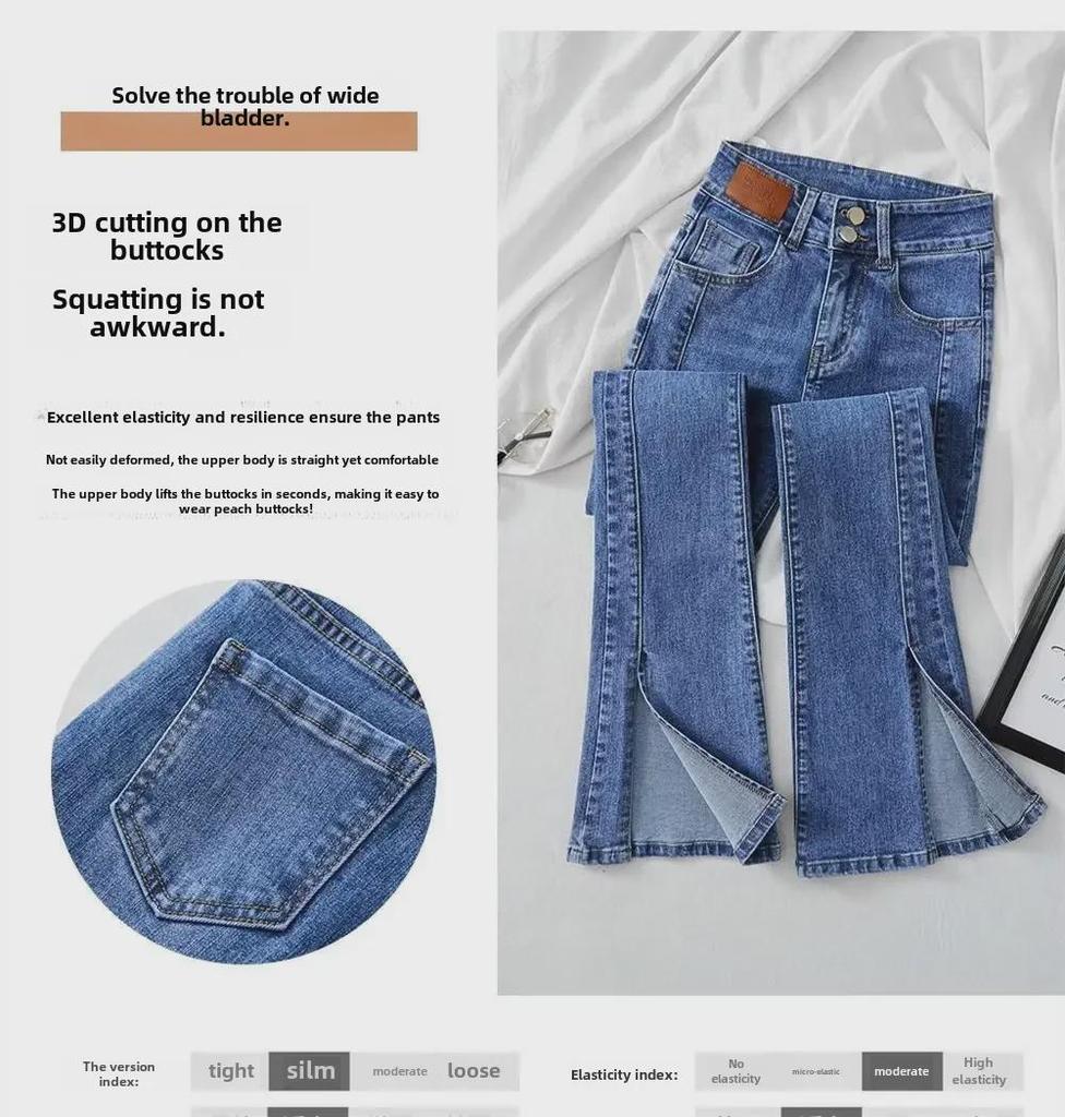 Damen High-Waist Slim Schlagjeans mit Schlitzsaum - Sommer 2024 Trend