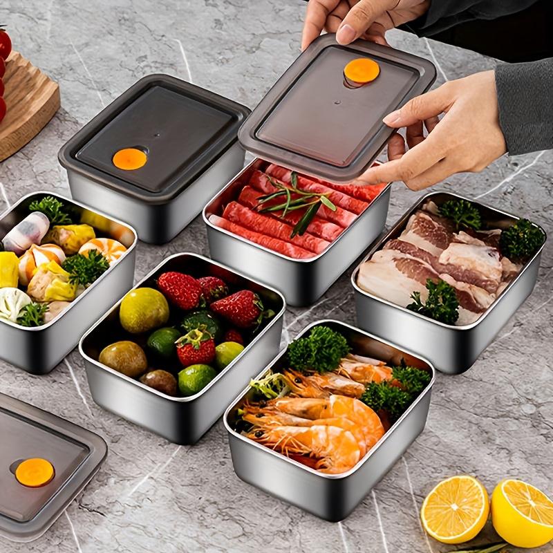 4Pc Stainless Steel Food Storage Containers Set Thickened Leakproof Stackable For Fridge Freezer And Pantry Organization