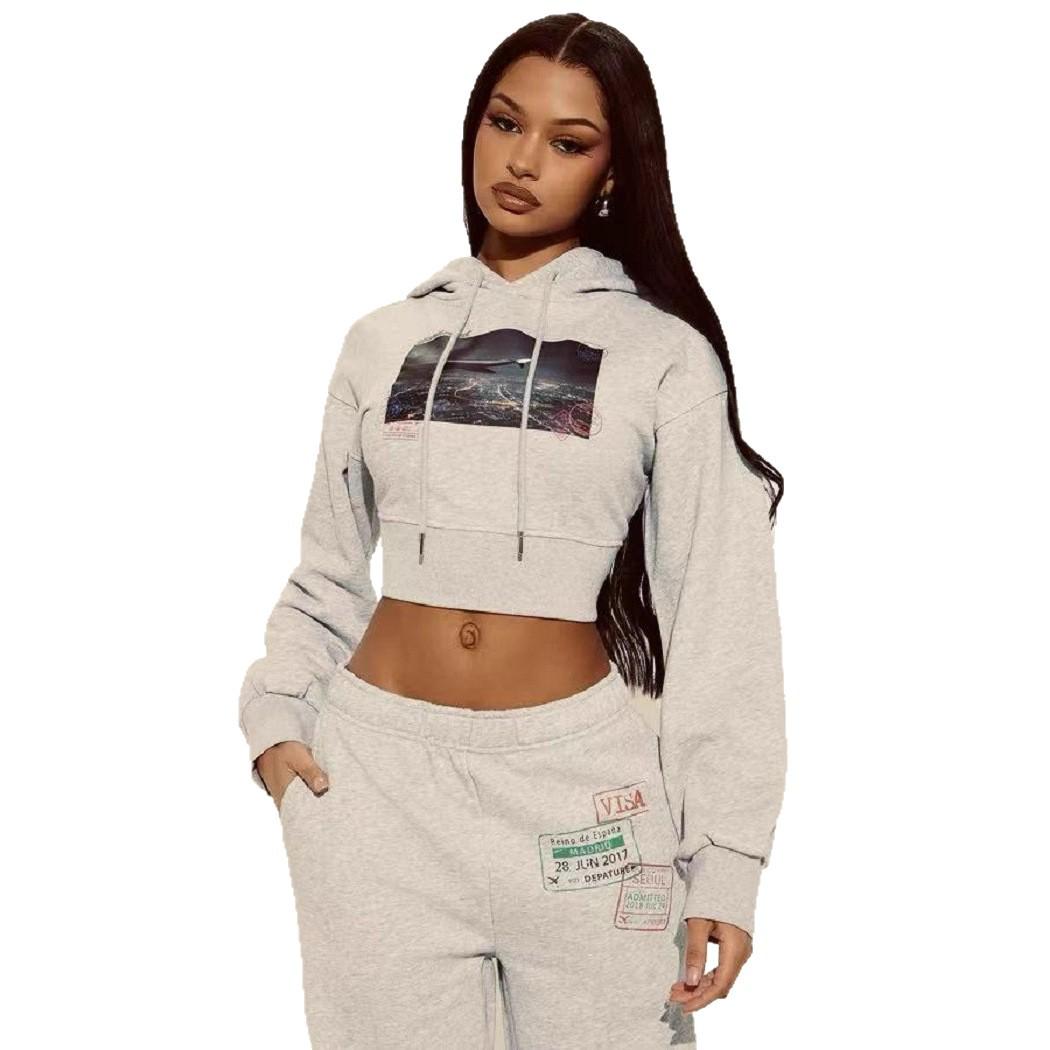 Women s Cross-border Style Drawstring Wide-leg Pants & Hoodie Set - Casual, Versatile, Loose Draped Fit Small