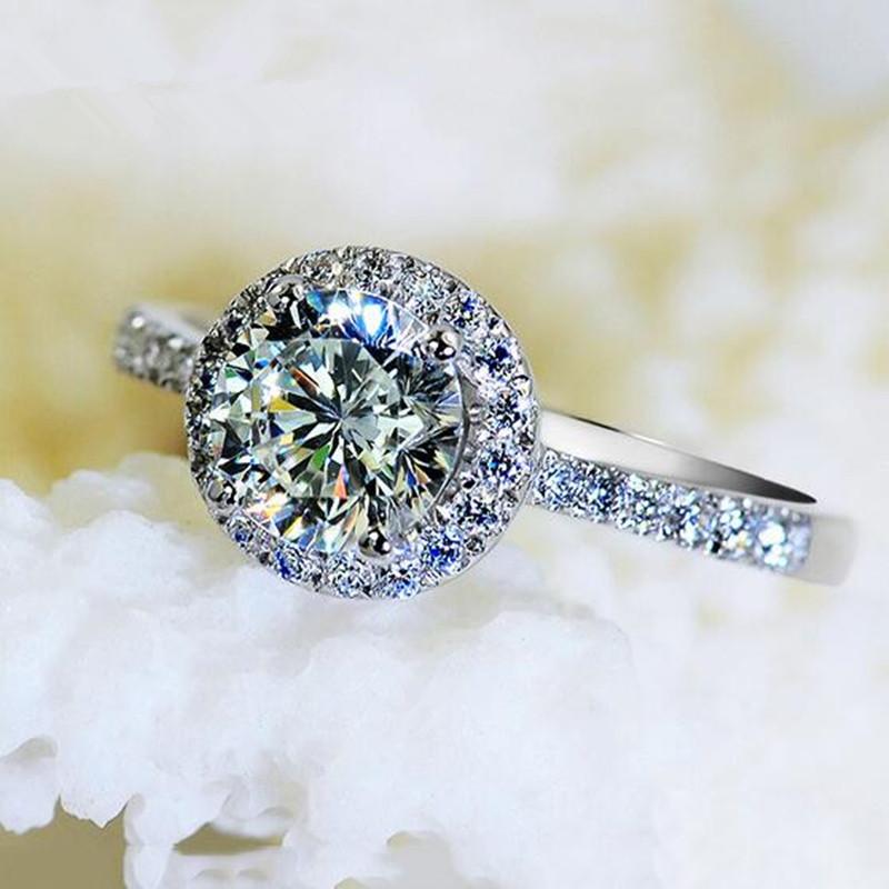 Sweet Round Crystal Female Korean Fashion Claw Mosaic 925 Sterling Silver Jewelry Simulation Crystal Opening Rings  TYB454