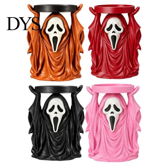 Creepy Figurine Ornament Halloween Grim Reaper Candle Holder, Spooky Screaming Ghost Candlestick Tealight Themed Night Light Stand Table Centerpiece