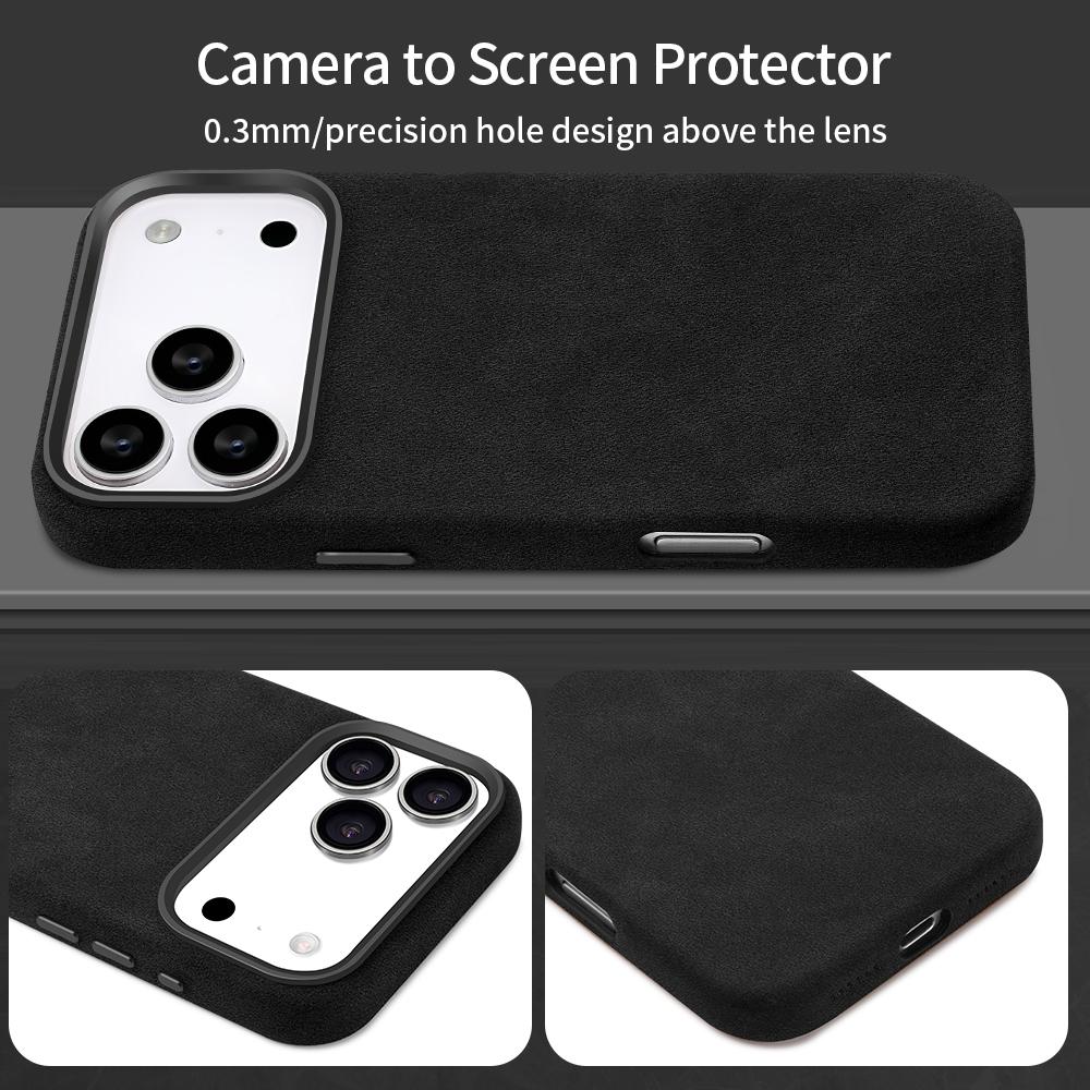 Premium Leather Magnetic Attraction Case For iPhone 15 16 17 Pro Max Air High-end Suede Metal Buttons Camera Protection Cover