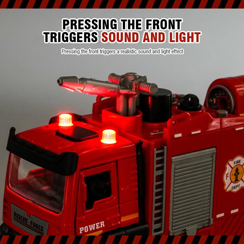 1/32 Spray Fire Engineering Truck Car Toy Model Alloy Diecast Sound Light Rubber Tires Vehicle Collection Kids Toys Christmas