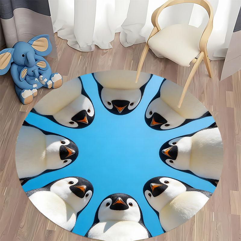 Free Shipping "Playful Penguin Circle Rug for Kids' Rooms" Round Carpet for Home Sofa Bedroom,gift