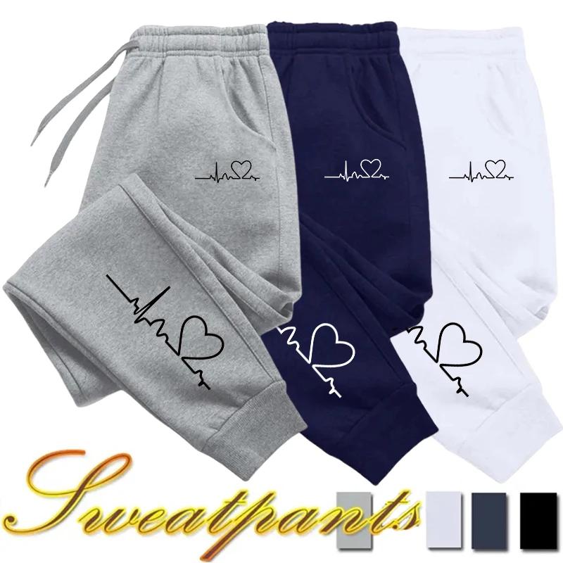 Ventas Calientes Pantalones de Chándal para Mujer Pantalones Casuales Diarios Alta Calidad Traje de Chándal Pantalones Estampado de Corazón Calle Deporte Pantalones de Jogging