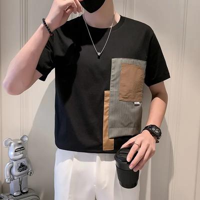 Herren Patchwork Kurzarm T-Shirt Lässig Rundhals Color Block Top Mode Streetwear