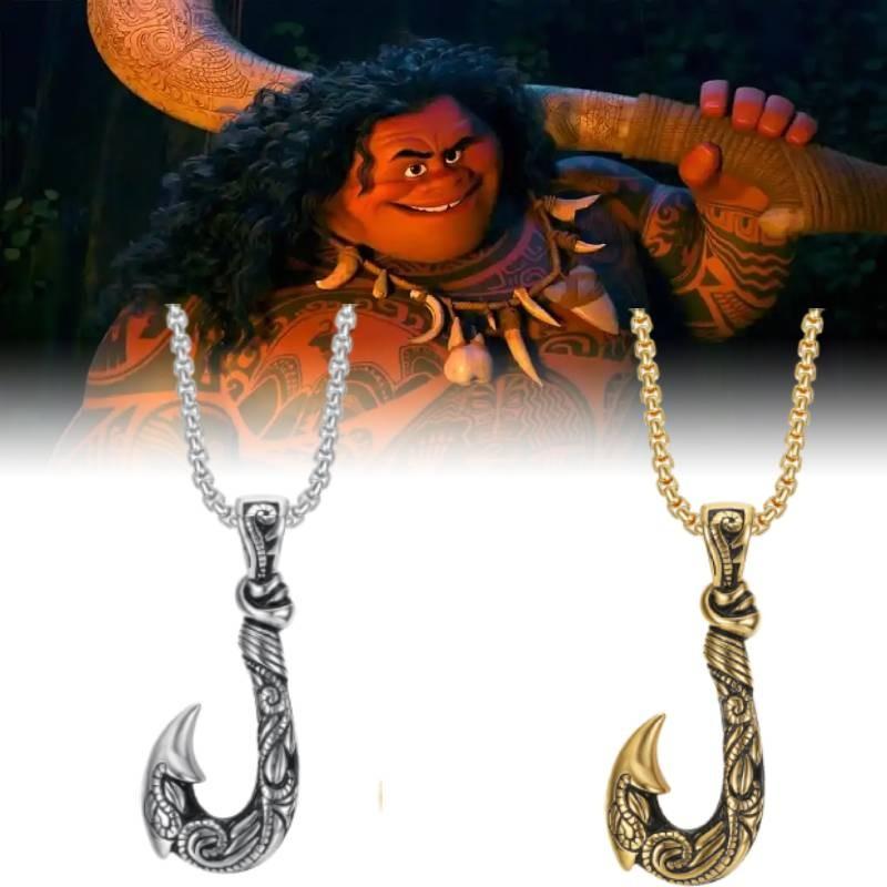 Pendant Necklace Moana Maui Fishhook Titanium Steel Ornaments Hawaiian Anime