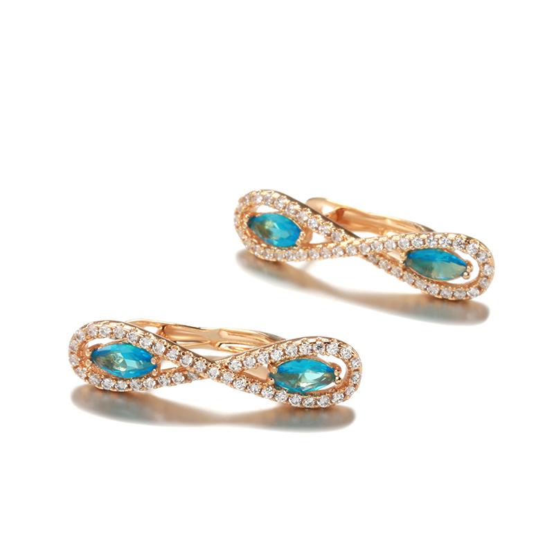 Kinel Blue Zircon Symmetric Rose Gold Color Earrings