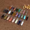 Natural Stone Amethyst & Rose Quartz Double-Pointed Hexagonal Pendant Necklace