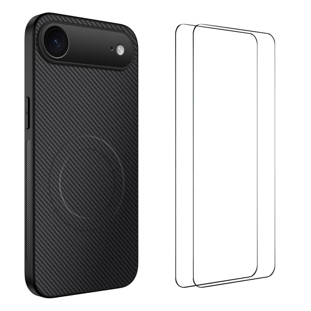 For iPhone 17 Air Magnetic Case WANLONFENG TQ1 Series Carbon Fiber Texture PC TPU Phone Cover with 2Pcs Screen Films