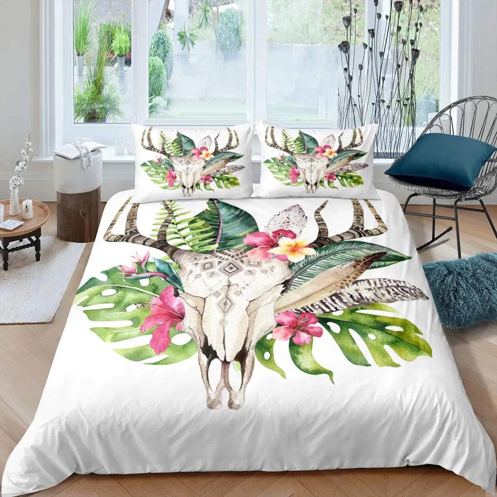 Antler King Queen Duvet Cover Whitetail Deer Bedding Set Wild Fawn Quilt Cover Countryside Rural Animal Brown Comforter Cover