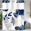 Navy Blue Hookless Shower Curtain with Snap In Liner, White and Dark Blue Leaf No Hook Double Layer Shower Curtain and Liner Set, Ringless with