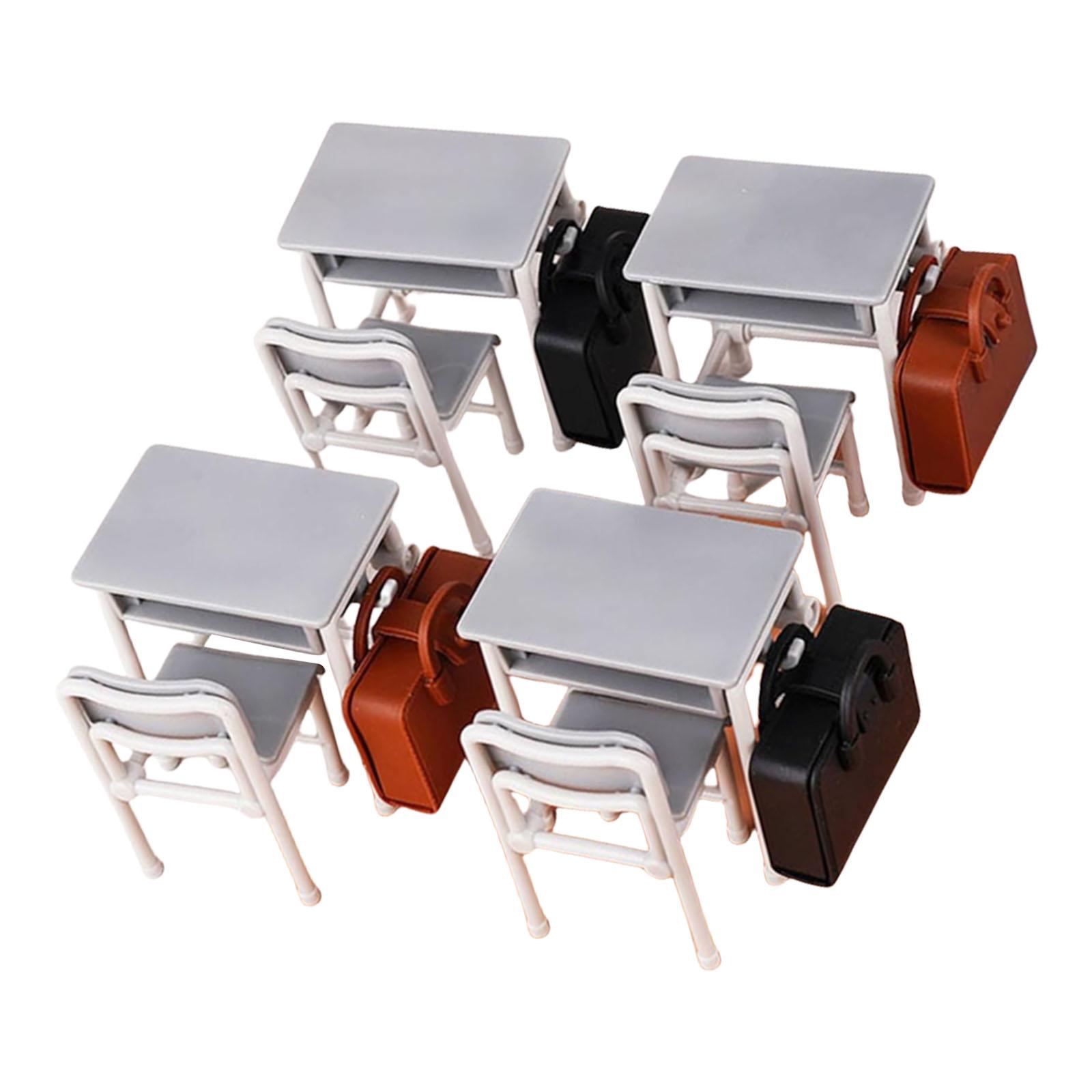 

Pack Of 4 1:12 Scale Miniature Classroom Furniture Desk Chair School Bag Toy Set For Dollhouse Display