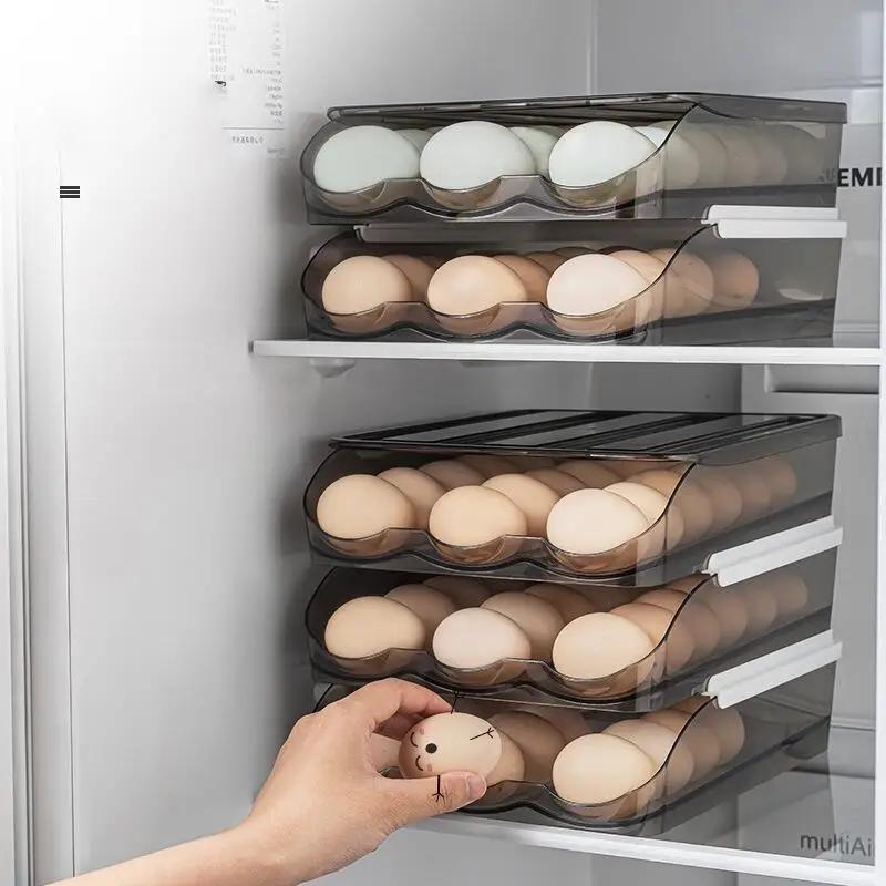 Automatic Rolling Egg Carton Double-layer Kitchen Transparent Refrigerator Fresh-keeping Storage Box