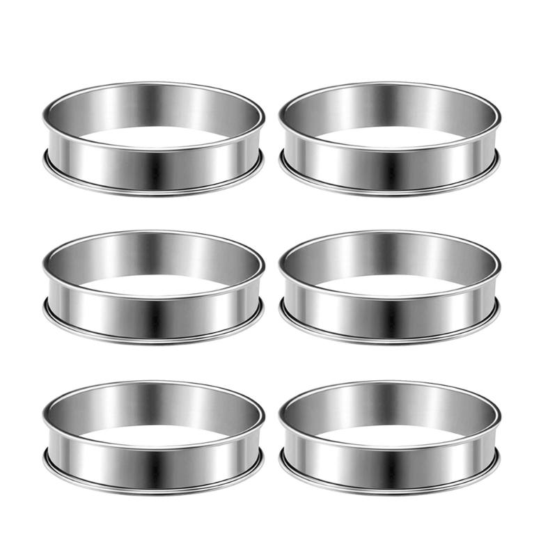 

6Pieces Stainless Steel Cake Rings Double Rolled Fondant Rings Round Dessert Molds Suitable for Baking and Food Shaping L