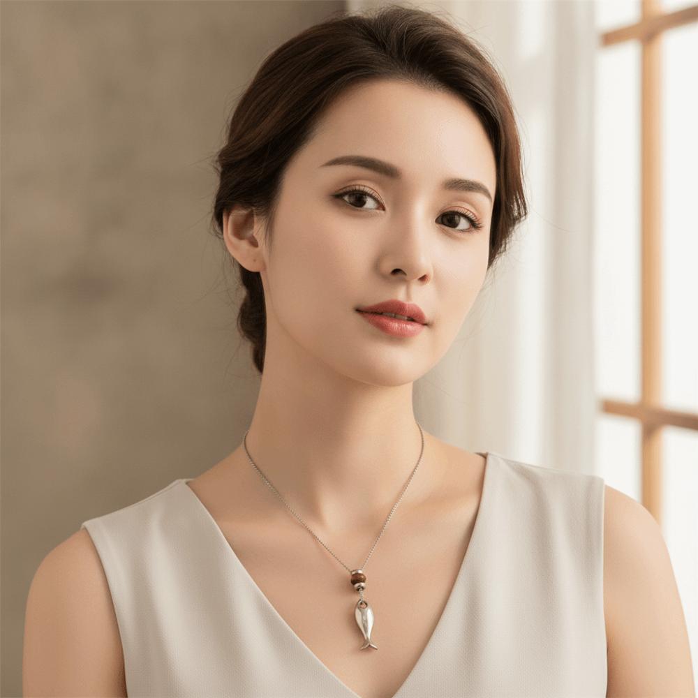Natural Stone Fish Pendant Necklace Hypoallergenic Titanium Steel Chain Jewelry Lovers