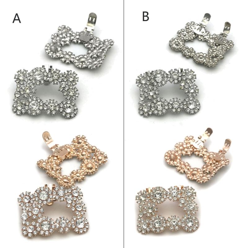 Square Clamp Shoe Clip Bride High Heel Shoe Decorations Shiny Rhinestone Decorative Clips Wedding Charm Buckle for Women