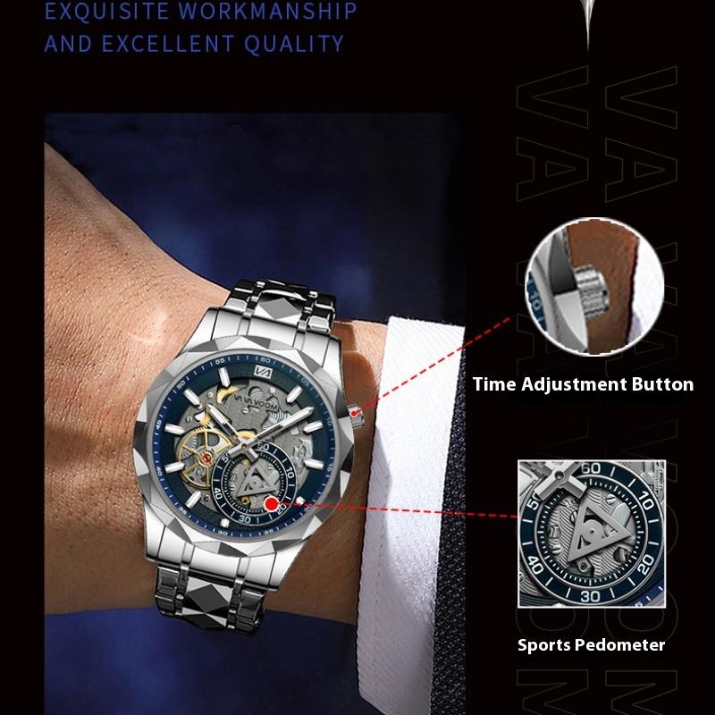 VA VA VOOM Fine Steel Belt Men's Watch Hollow Watch European and American Business Simple Quartz Waterproof Watch