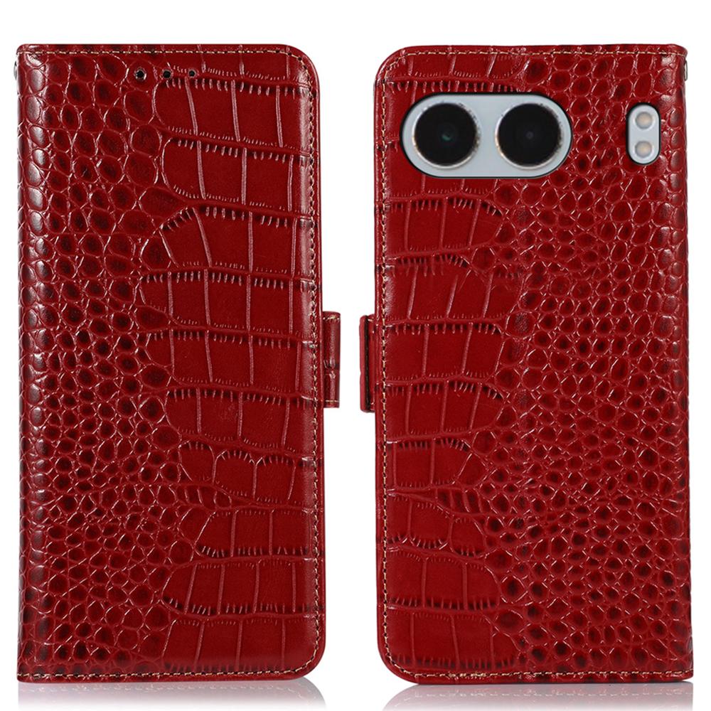 For OnePlus Nord 4 Case Crocodile Texture Genuine Cow Leather Phone Wallet Cover