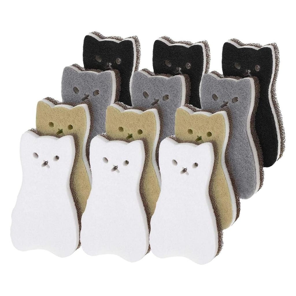 UOPR Cat Sponge Kitchen Sponge Cat Set Soft Antibacterial Type For Kitchen Use For Oil Stains 12-Piece Long-Lasting
