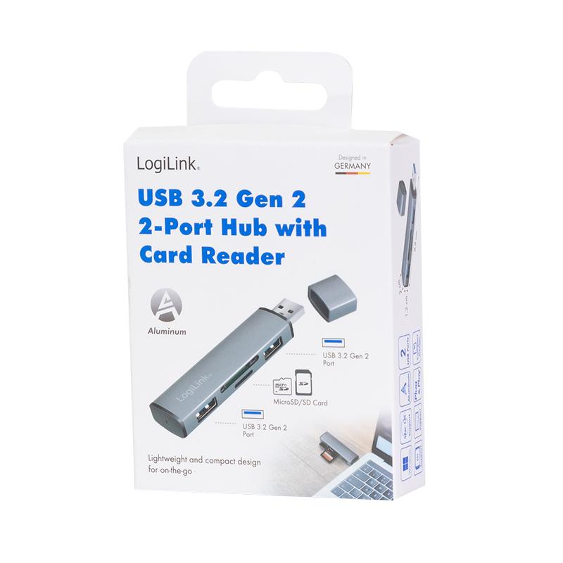 USB 3.2 Gen2 2-Port Hub with Card Readers, Logilink, UA0394