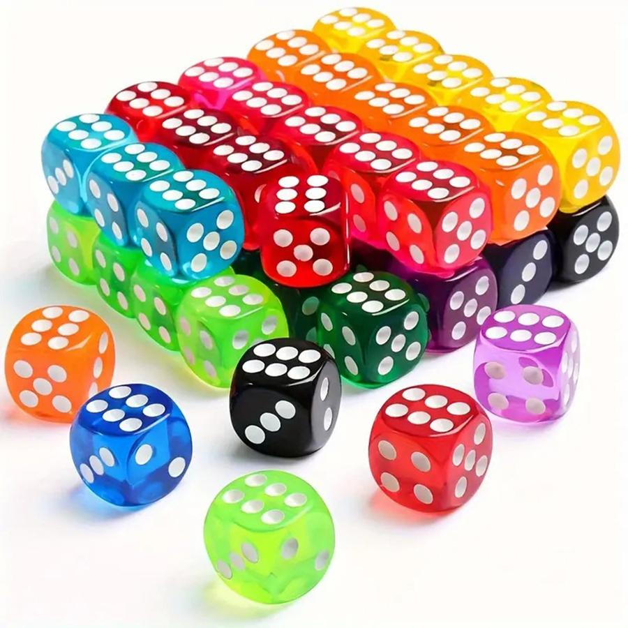 20pcs 14mm Acrylic Color Transparent Dice Round Angle Point Dice Points Game Party Board Game Accessories Point Game Props