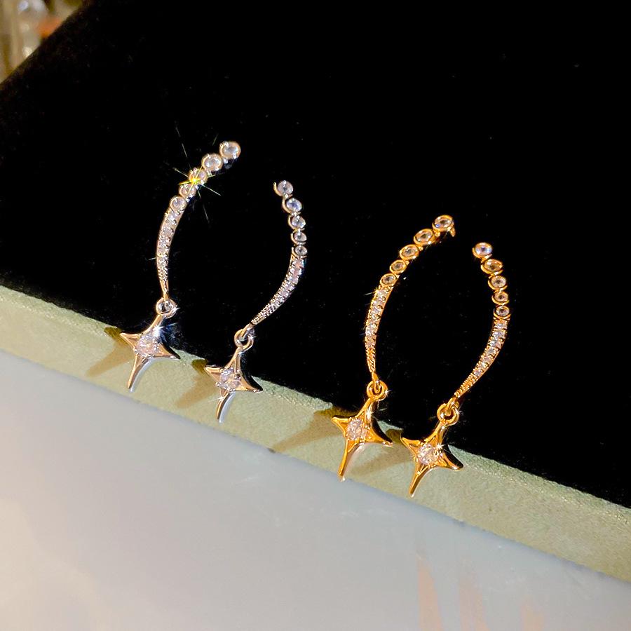18K Gold-Plated Silver Geometric Starburst Zircon Earrings - Elegant, High-End Fashion for Women