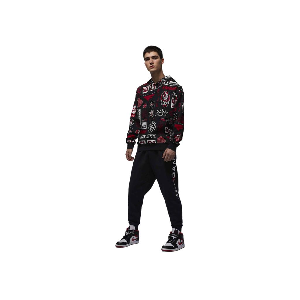 Jordan Essentials Fleece Printed Hoodie Men Tops Black Campus-Red HM7255010