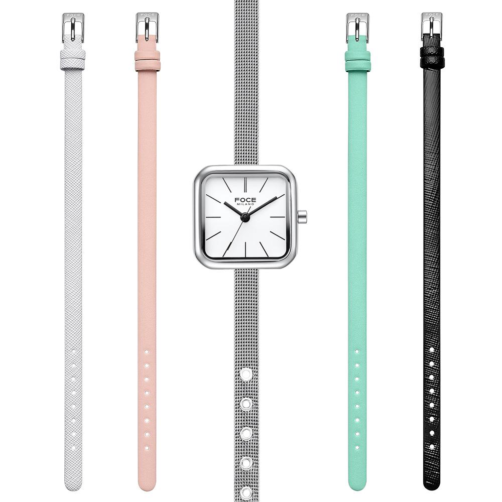 Pocheleidi Women'S Mesh Band & Leather Band Wristwatch 5-Piece Set Fm2014Wh-Set