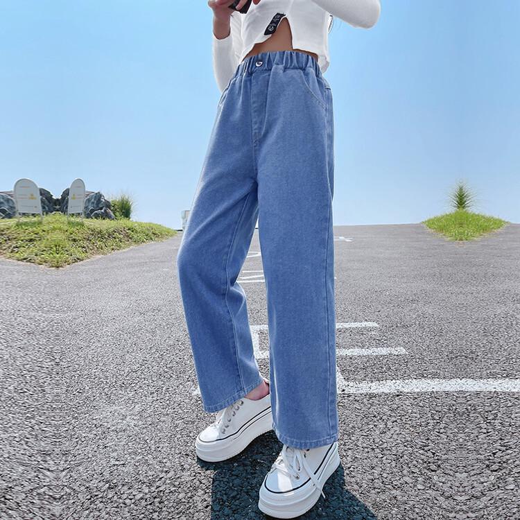 2025 Korean Style Girls' Autumn Wide Leg Jeans - Casual Loose Fit